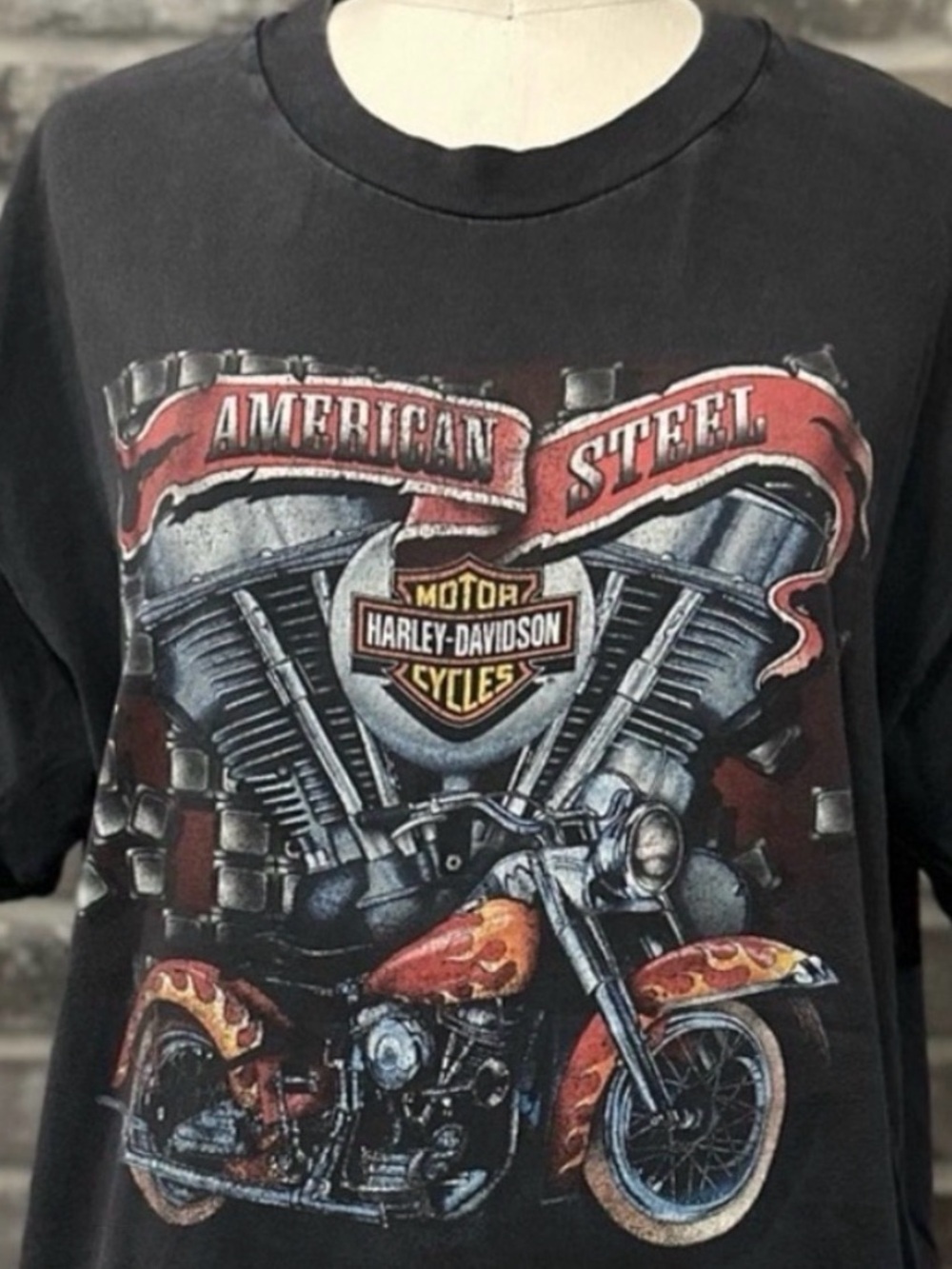 Vintage Harley Davidson American Steel Chicago Holoubek Hanes Beefy-T Tee Large